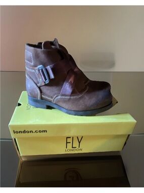 Fly London Brown Suede Wedge Ankle Boot with Buckle
